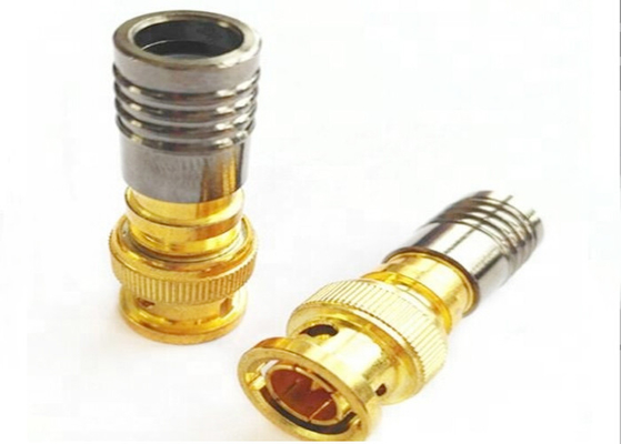 Waterproof BNC Male Compression Connector For RG59 Cable Gold / CCTV Connector