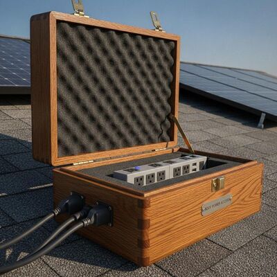 Wooden Case plus foam included powercon power strip option for home roof power access and electrical device integration