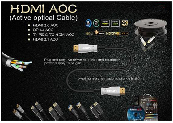 Male-Male 30m Long 2.0 HDMI AOC cable Video Data Transmission