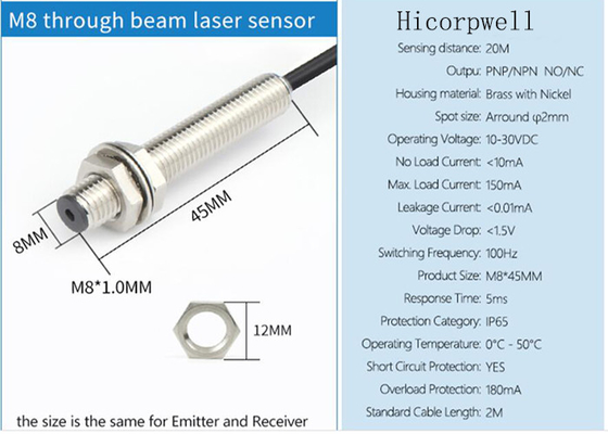 Mild Water Oil Dust Environment M8 Laser Photoelectric Vibration Position Sensor Photoelectric Laser Sensors