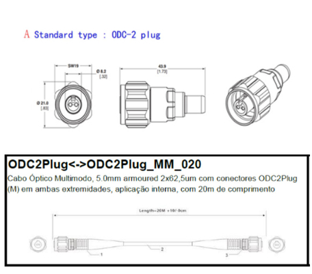 5.0 Mm Multimode Armoured Optical Cable 2 X 62.5um With ODC2 Plug Connectors